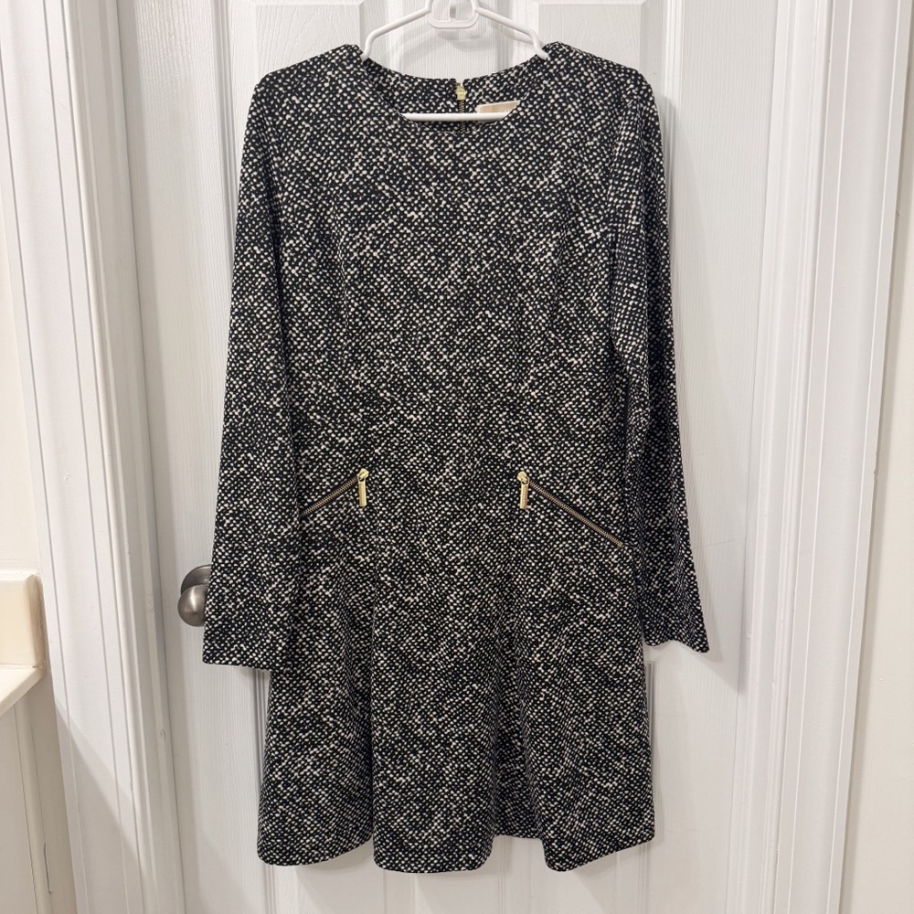 Michael Kors Fit & Flare Long Sleeve Speckled Mini Dress Size 12 Office Pockets